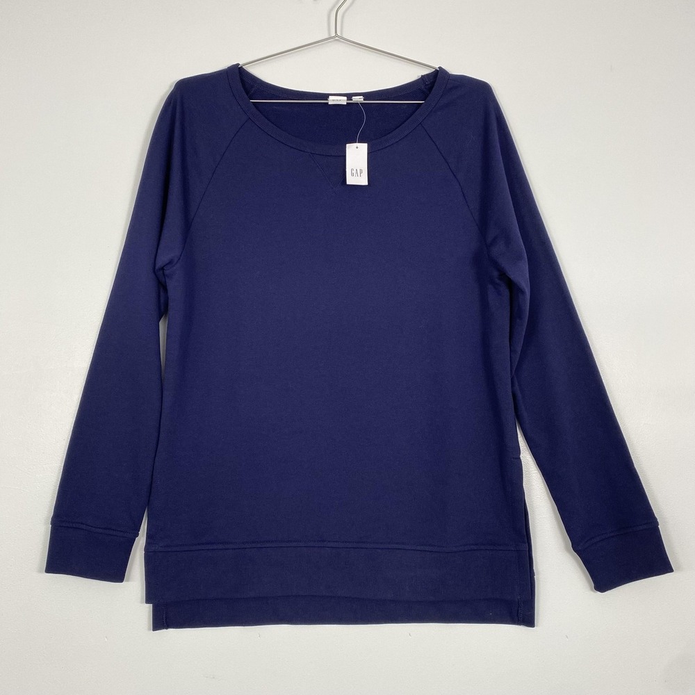NWT Gap Sweatshirt Womens M Tall Blue Fleece Raglan LongSleeve Crewneck Pullover